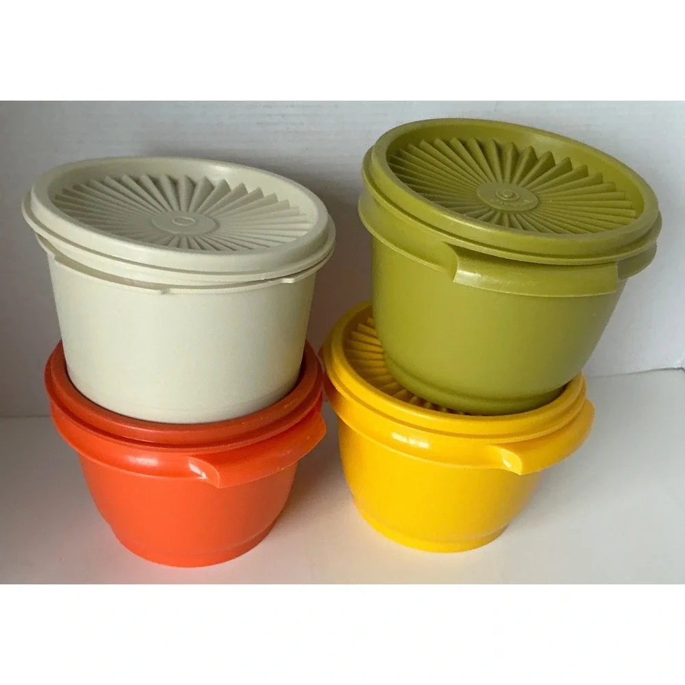 Tupperware Vintage Servalier Bowls Set of 4 Sunburst Lids Harvest Colors MCM